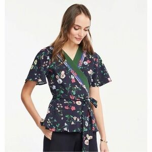 Ann Taylor Womens Floral Wrap Dress with Colorful Accents